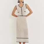 Azores Handcrafted Daisy Crochet Sleeveless Top and Palma Midi Skirt Set in Cotton-Linen Blend