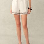 Becky Cross Stitch A Line Shorts in Linen Blend