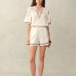 Becky Cross Stitch Tie Front Short Sleeve Shirt and Shorts Set in Linen Blend
