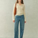 Barbara Openwork Textured Henley-Neck Top In Fine Cotton Yarn Knit
