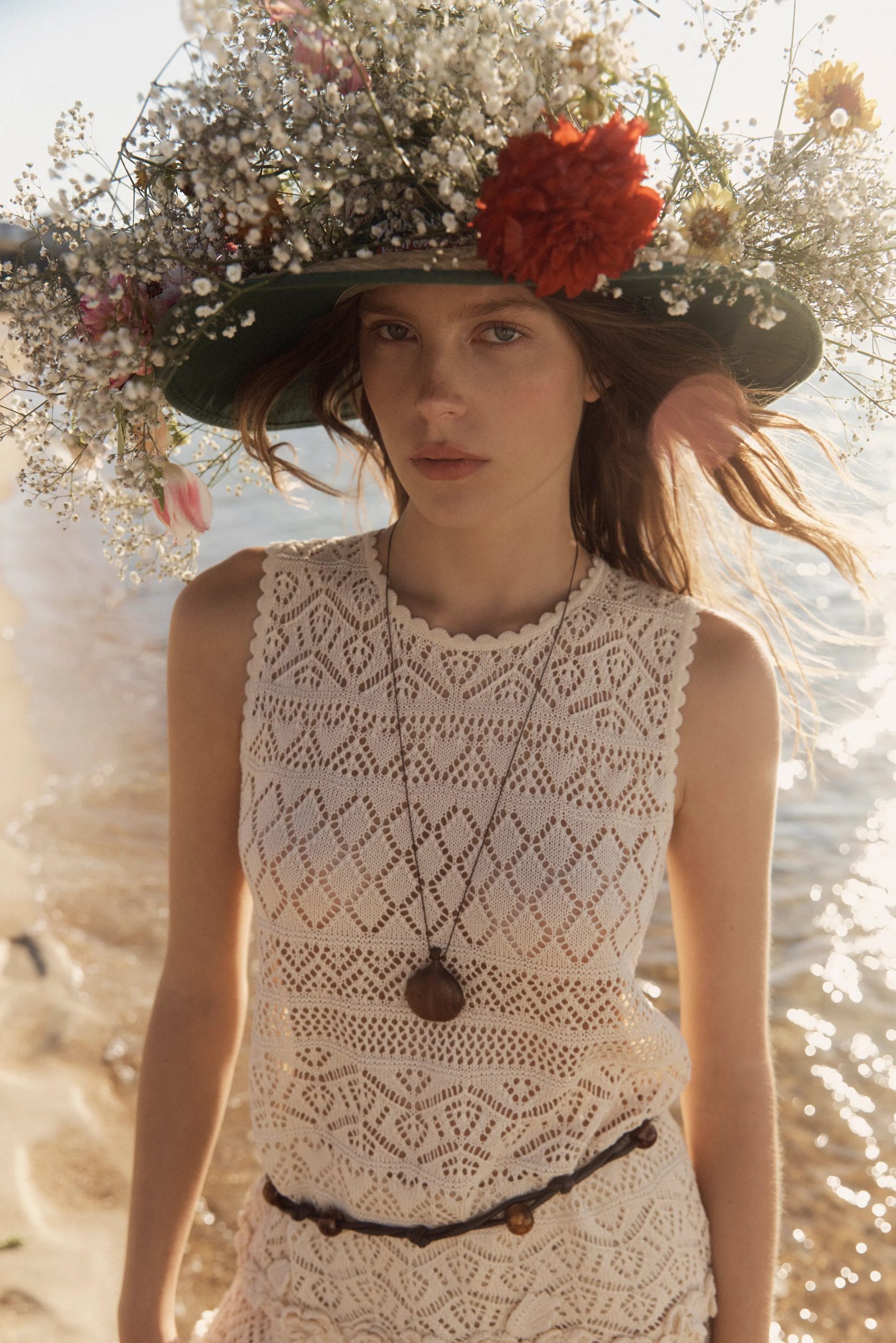 Beatrice 3D Floral Openwork Top in Linen Knit