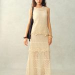Beatrice 3D Floral Openwork Top and Skirt Matching Set in Linen Knit
