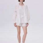 Bea Embroidered Blouse and Shorts Set in Silk Cotton Blend